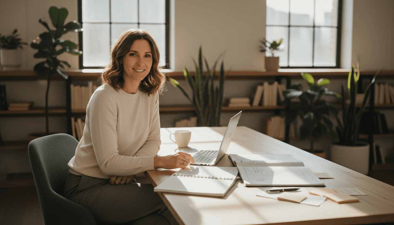 Professional woman at desk in bright Seattle office space